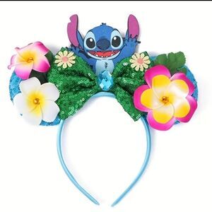 Stitch Floral Sequin Headband - Green and Blue